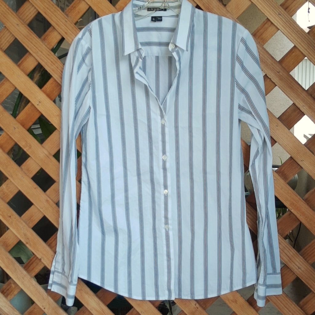 Theory Larissa 2 White Black Stripe Cotton Shirt
